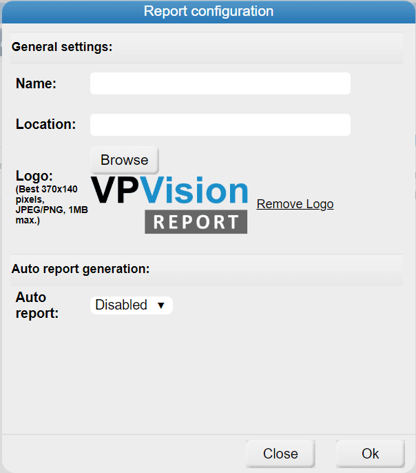 VPVision Report configuration set-up