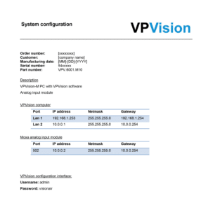 VPVision system configuration sheet